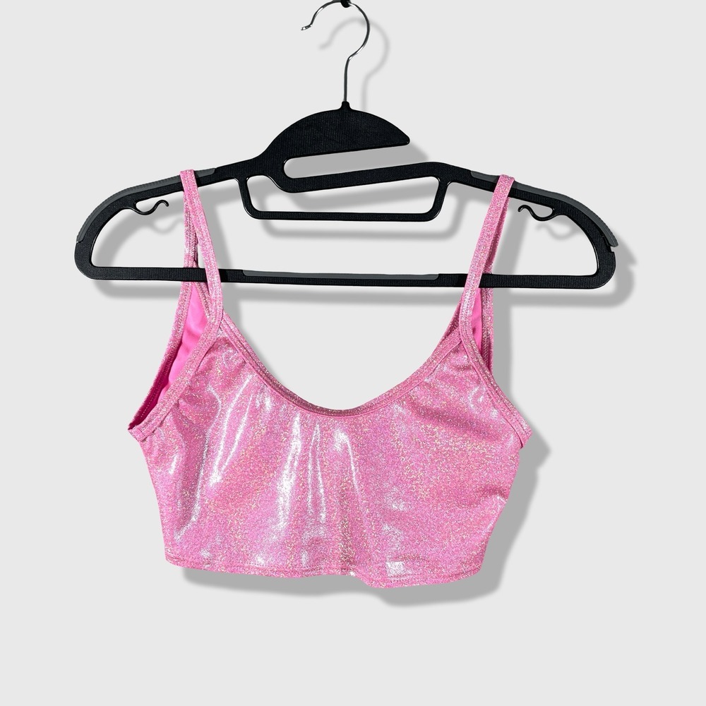 J. Valentine Crop Top Women S/M Pink Sparkly Y2K Barbiecore Festival Rave